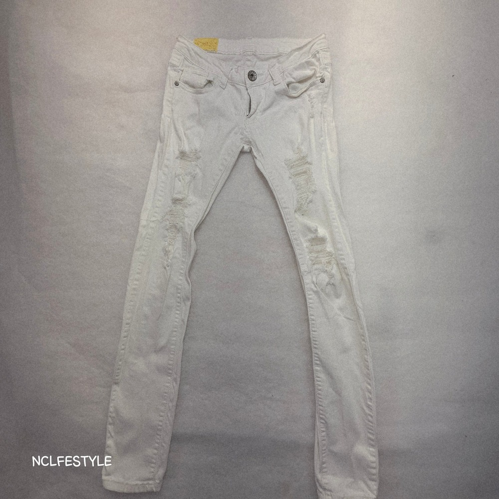 Machine Jeans Womens White Distressed Skinny Denim Ripped Low Rise Pants 27x30 - Picture 4 of 11
